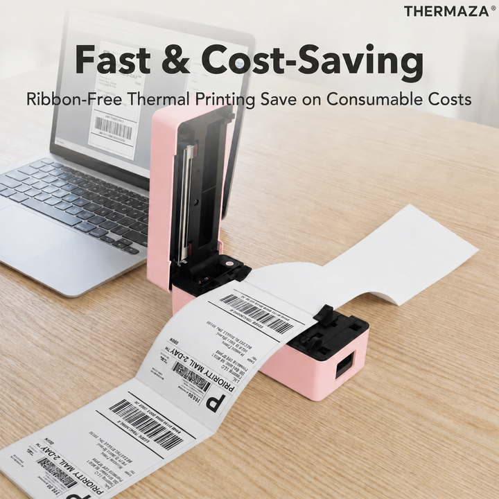 THERMAZA® D400 Thermal Label Printer Essential Kit With 1000 Fanfold Labels (Pink)