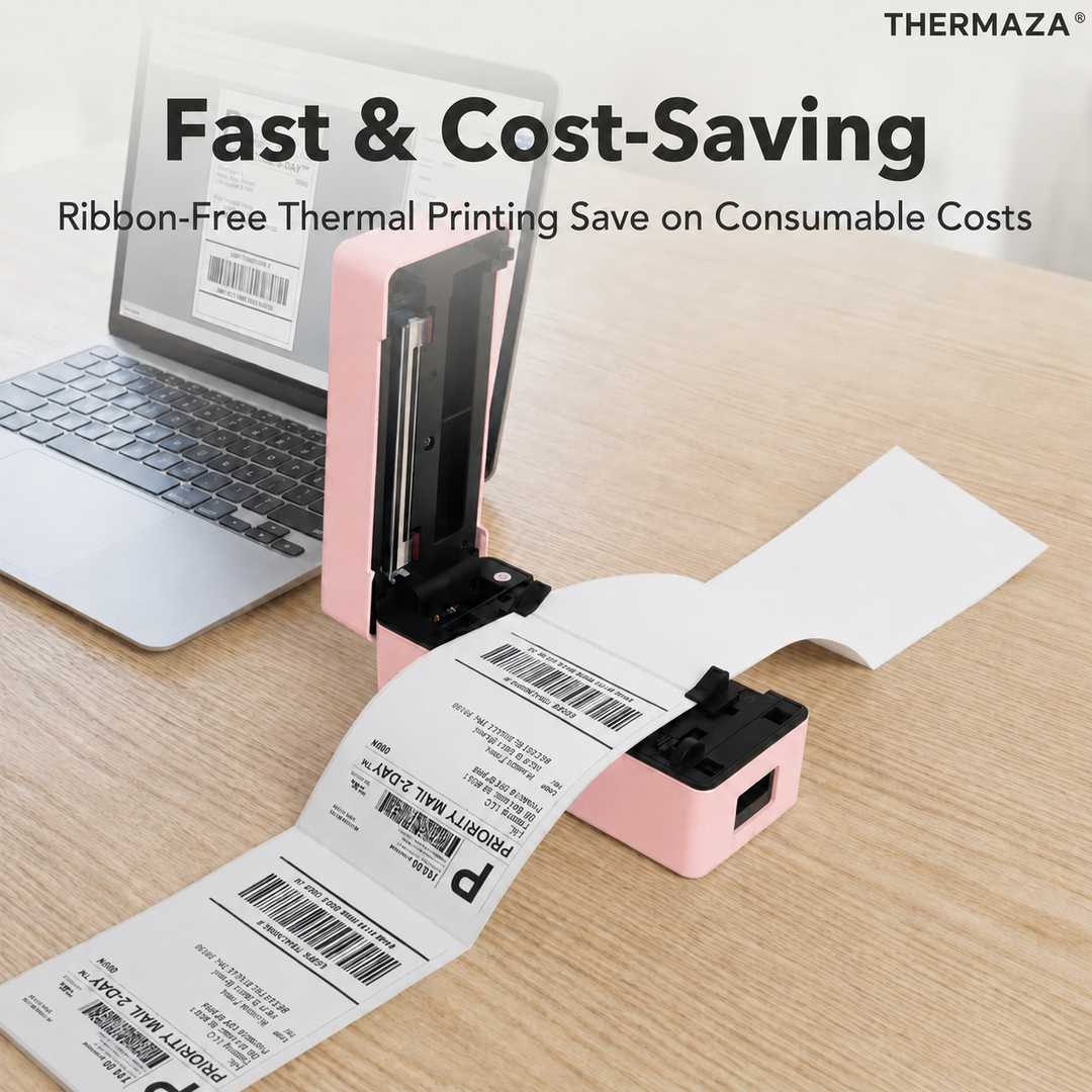 THERMAZA® D400 Thermal Label Printer Essential Kit With 1000 Roll Labels (Pink)