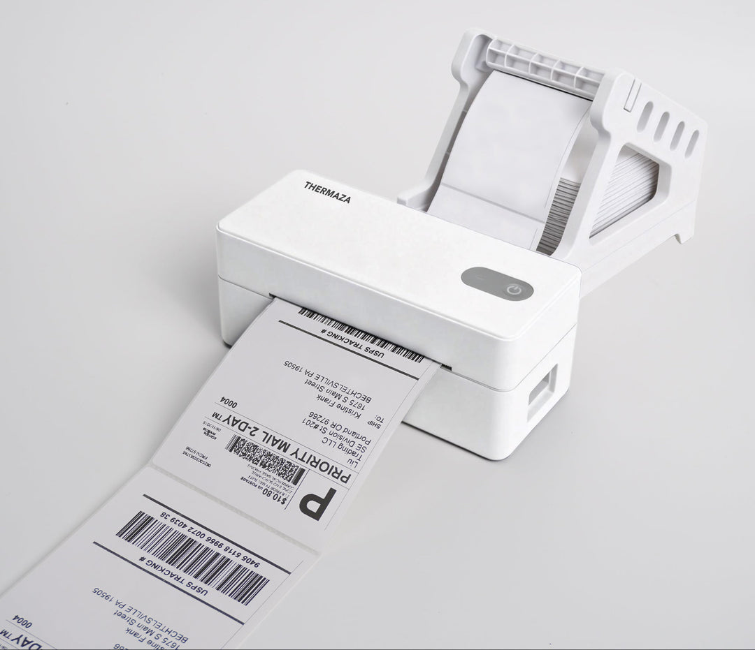 White thermoplastic expander machine with printed labels on a light gray background, branded 'THERMAZA'.