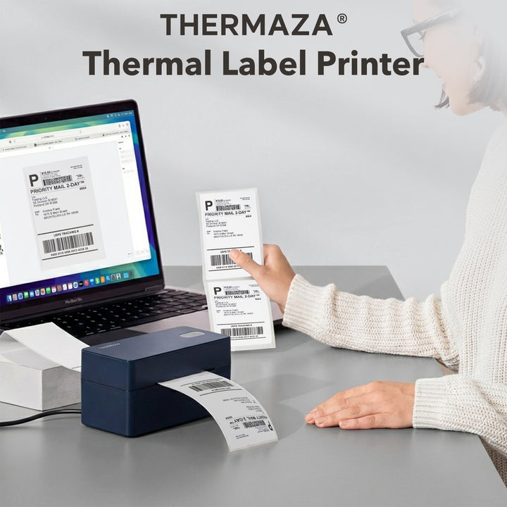 THERMAZA® D400 Thermal Label Printer Essential Kit With 1000 Fanfold Labels (Black)