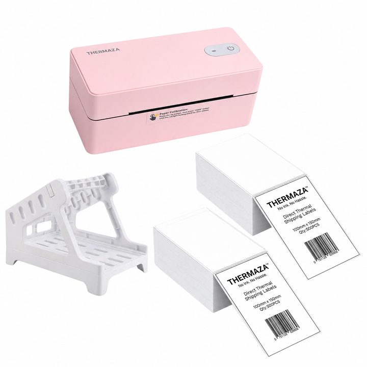 THERMAZA® D400 Thermal Label Printer Essential Kit With 1000 Fanfold Labels (Pink)
