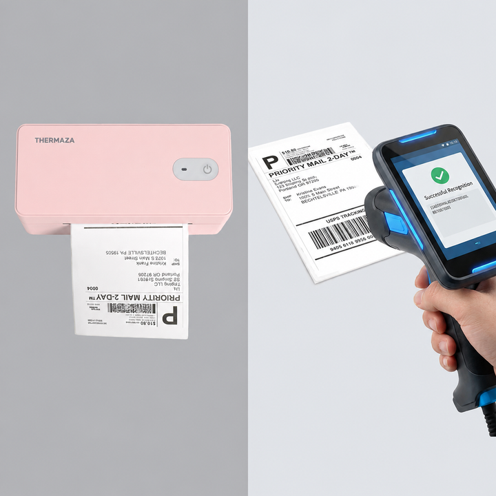 THERMAZA® D400 Thermal Label Printer Essential Kit With 1000 Fanfold Labels (Pink)