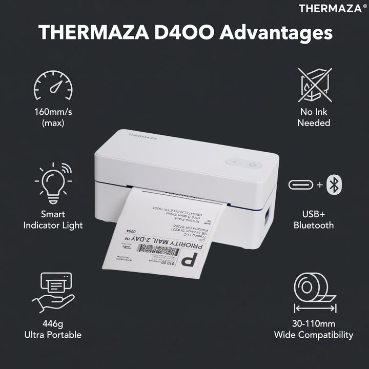 THERMAZA® D400 Thermal Label Printer Starter Kit (White)