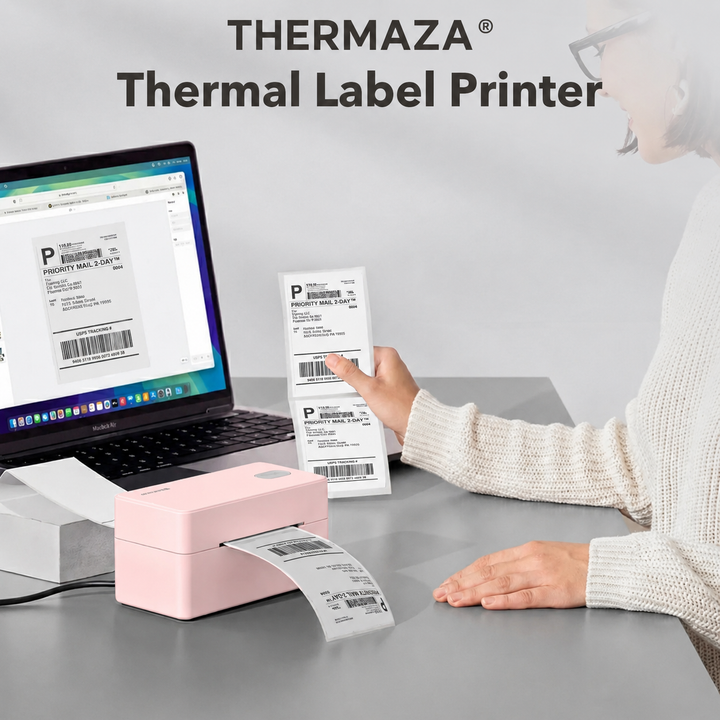 THERMAZA® D400 Thermal Label Printer Essential Kit With 1000 Roll Labels (Pink)