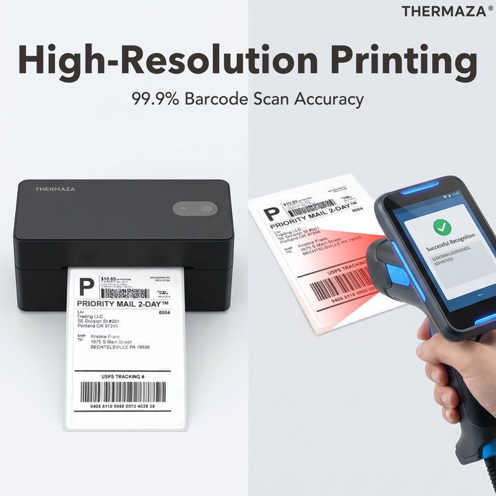 THERMAZA® D400 Thermal Label Printer Essential Kit With 1000 Fanfold Labels (Black)