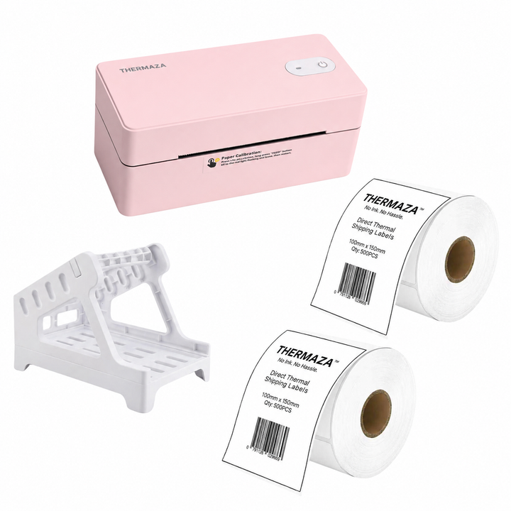 THERMAZA® D400 Thermal Label Printer Essential Kit With 1000 Roll Labels (Pink)