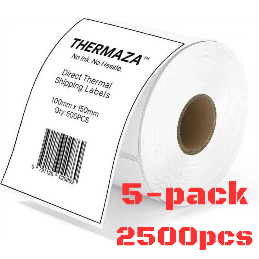 THERMAZA® 4x6 Direct Thermal Labels 100x150mm Shipping Labels Roll – No Ink, BPA Free, Compatible with Shopify, eBay, Amazon