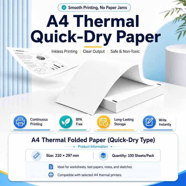 A4 Quick-Dry Thermal Paper – 100 Sheets, Folded Continuous Printing Paper