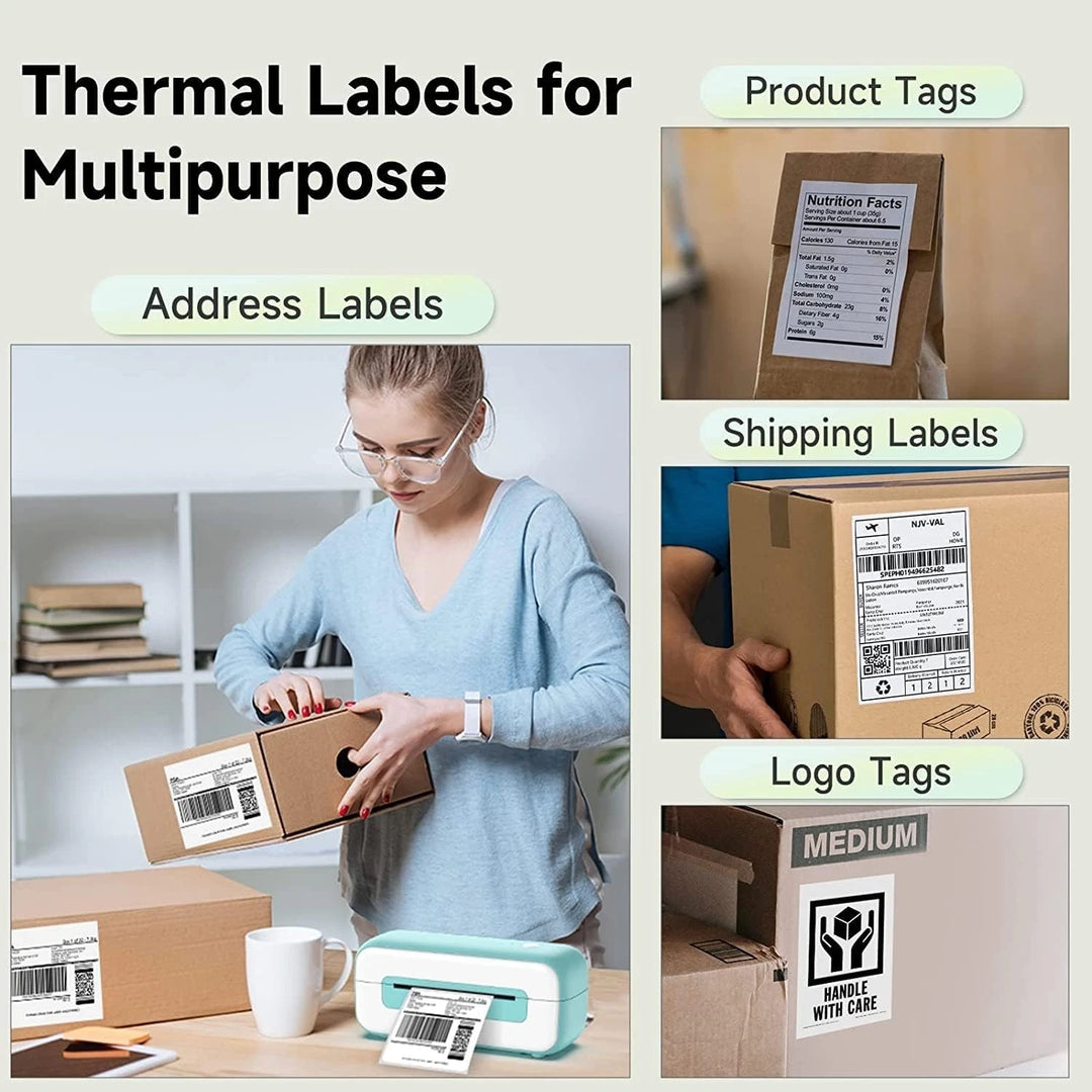 THERMAZA® 4x6 Direct Thermal Labels 100x150mm Shipping Labels FanFold – No Ink, BPA Free, Compatible with Shopify, eBay, Amazon
